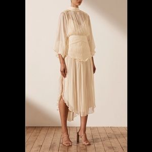 NWT Shona Joy | IRIS Long Sleeve Open Back Midi Dress - Cream/Ivory US8 [AU12]